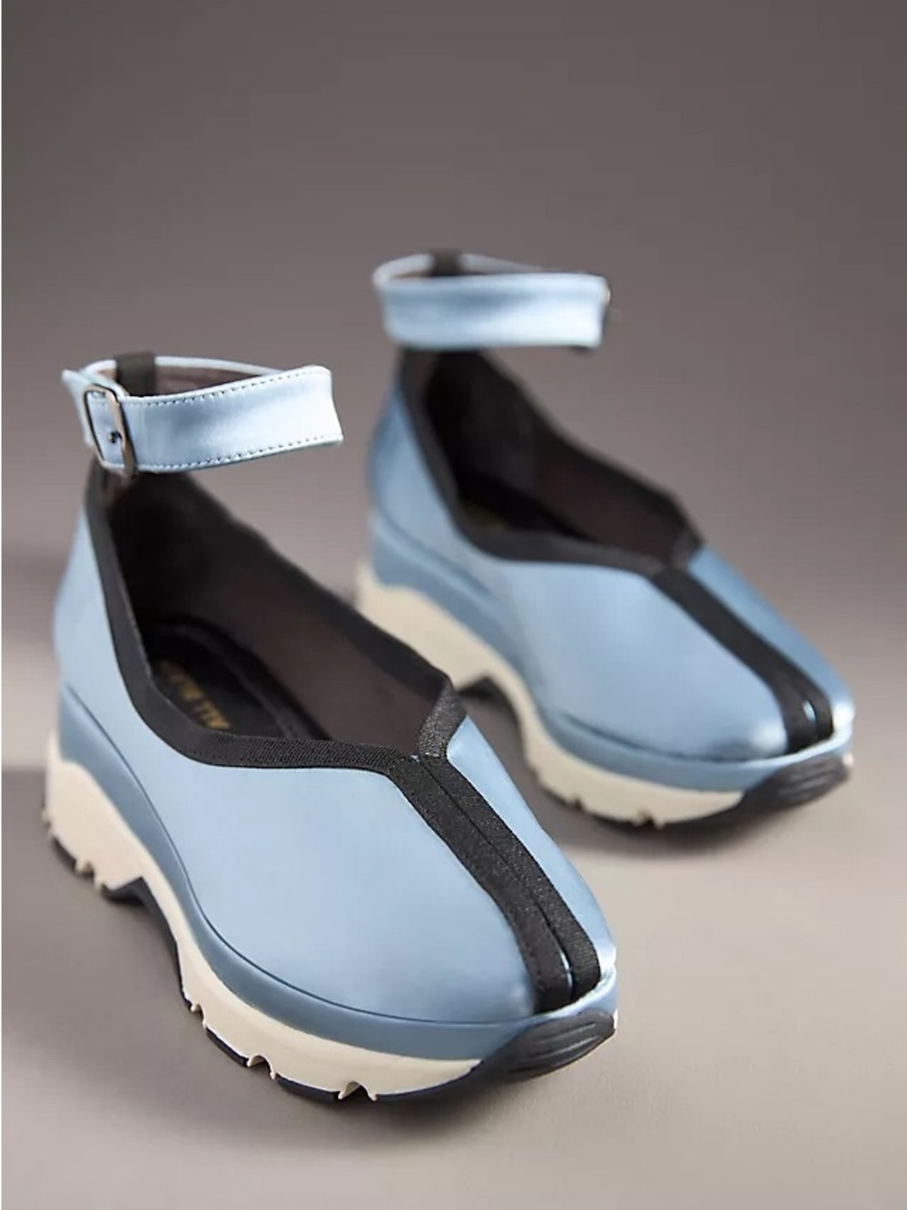 All Black Light Blue Ankle-Strap Platform Sneakers with Black Trim new in box